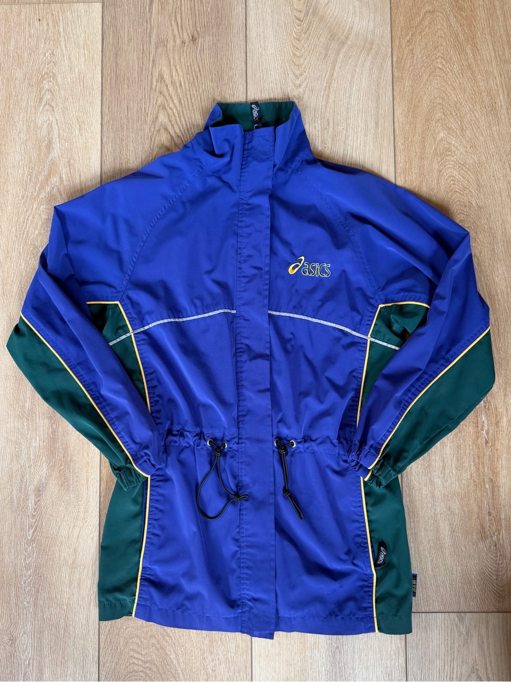 Vintage ASICS Blue Green Colorblock Windbreaker Jacket Retro 90s Women’s Small